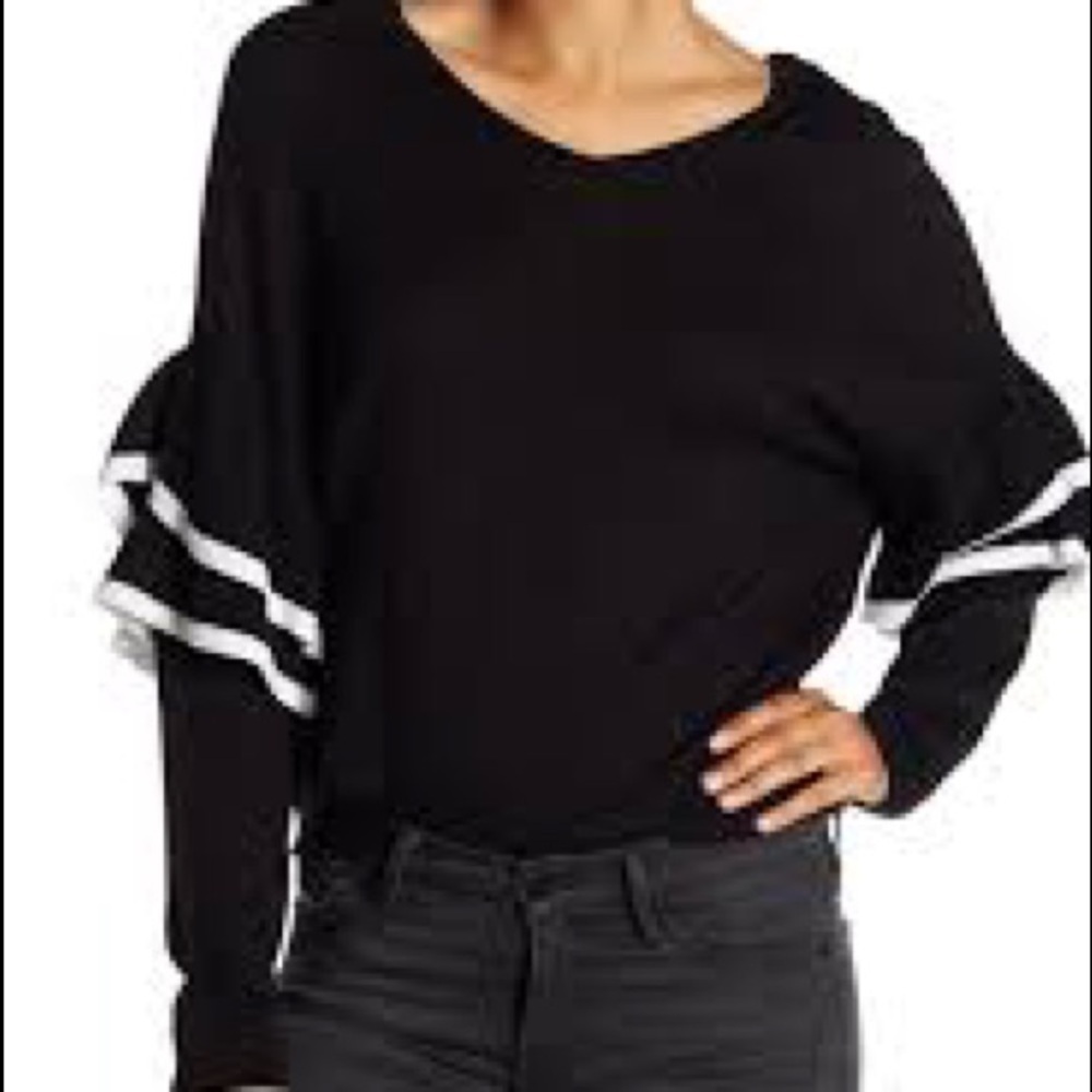 Sienna Sky Black & White Ruffle Sleeve Sweater